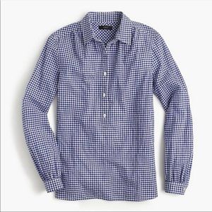 J.Crew Gathered Popover Shirt in Blue Gingham